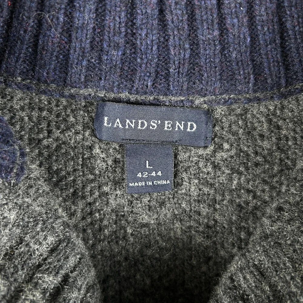 Vintage Lands' End Sweater Mens Large Mock Neck Waffle Knit Button Pullover